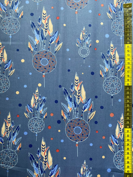 Cotton 100% Patterned - dream catcher on a blue background