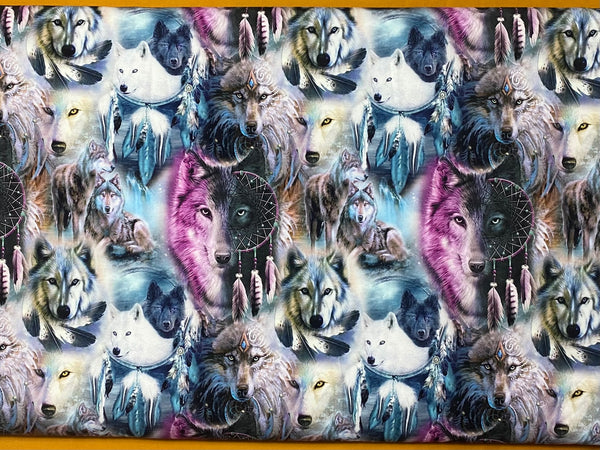 French Terry digital print - Wolves with Dream Catchers,wolf