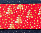 Cotton 100% Christmas - tree with stars on a red back