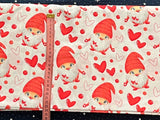 Cotton 100% Christmas - gnomes with hearts on a white back sprites
