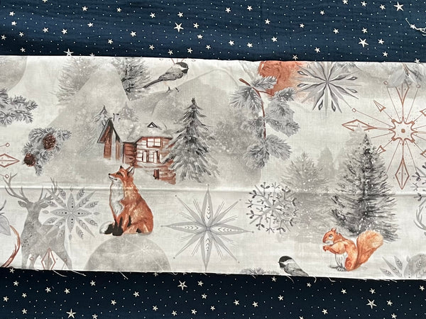 Cotton 100% Christmas - gray-brown winter forest with reindeers