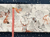 Cotton 100% Christmas - gray-brown winter forest with reindeers
