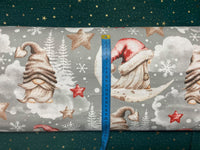 Cotton 100% Christmas - pattern beige and red sprites with stars on a gray back Gnomes,gonk