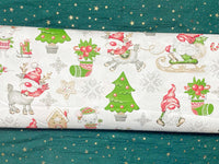 Cotton 100% Christmas - pattern sprites with mice on a white back Gnomes,Gonk