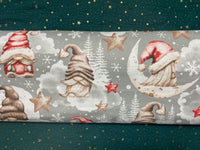 Cotton 100% Christmas - pattern beige and red sprites with stars on a gray back Gnomes,gonk