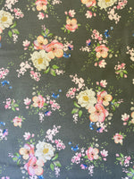 Cotton 100% Patterned - Apple tree on graphite Cherry blossom cotton flowers