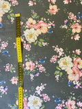 Cotton 100% Patterned - Apple tree on graphite Cherry blossom cotton flowers