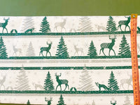 Cotton 100% Christmas - Christmas pattern MINI reindeer w green stripes on white