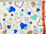 Cotton 100% Patterned - LOVE blue hearts mint on a white background