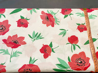 Cotton 100% Patterned - red poppies flowers on a white background - poppy