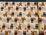 Jersey Knits - teddy bears and rabbits on an ecru background