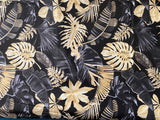 Cotton 100% Patterned - graphite gold leaves on black background