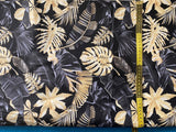 Cotton 100% Patterned - graphite gold leaves on black background