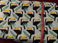 Cotton 100% Patterned -  toucans with leaves on mint background