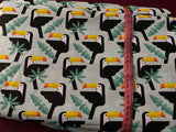 Cotton 100% Patterned -  toucans with leaves on mint background