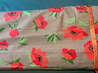 Cotton 100% Patterned - red poppies flowers on a dark gray background - poppy