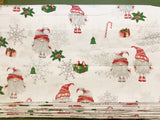 Cotton 100% Christmas - sprites in pairs with silver-plated snowflakes on a white back, gnomes,gonk