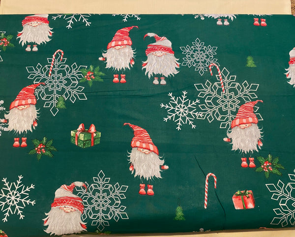Cotton 100% Christmas - sprites in pairs with silver-plated snowflakes on a green back gnomes,gonk