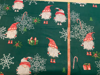 Cotton 100% Christmas - sprites in pairs with silver-plated snowflakes on a green back gnomes,gonk