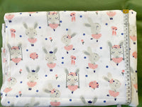 Cotton 100% Kids - rabbits on swings on a white background - bunnies