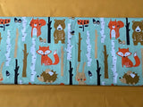 Cotton 100% Kids - animals in the woods on mint background