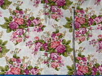 Cotton 100% Patterned -  red-fuchsia roses flowers on ecru background