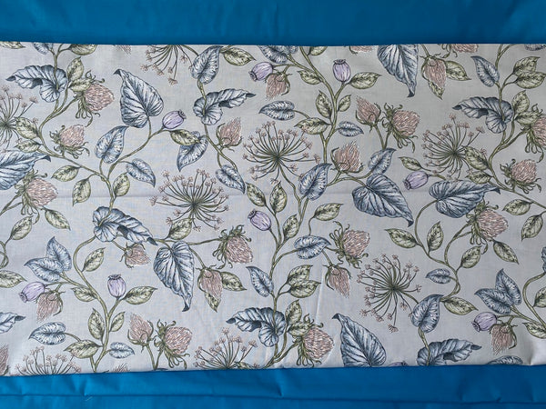 Cotton 100% Patterned -  flowers of dill with pastel leaves in light gray background