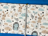 Cotton 100% Kids -  blue-gray hedgehogs with rabbits on a white background