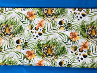 Cotton 100% Patterned - Tigers with leaves on white background