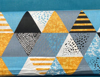 Cotton 100% Patterned - TURQUOISE GOLD TRIANGLES