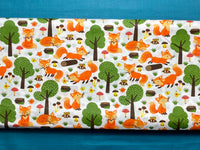 Cotton 100% Kids - foxes in the forest on a white background