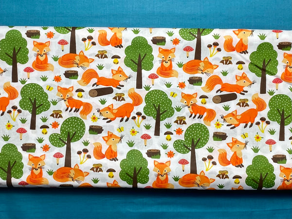 Cotton 100% Kids - foxes in the forest on a white background