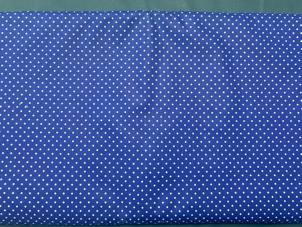 Cotton 100% Patterned - white polka dots on a navy blue background