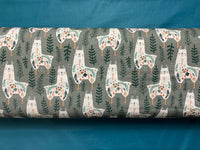 Cotton 100% Premium Digital Print - alpaca with leaves and flowers with a dark background