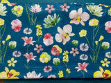 Cotton 100% Patterned - spring flowers on an emerald background large