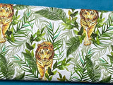 Cotton 100% Patterned - Tigers with palm leaves on a white background