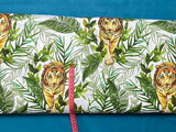 Cotton 100% Patterned - Tigers with palm leaves on a white background