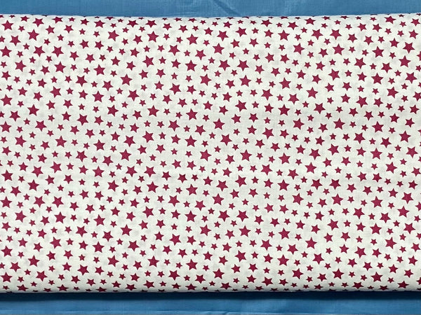 Cotton 100% Patterned - MINI maroon stars on a white background