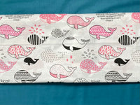 Cotton 100% Kids - Black-pink patterned whales on a white background