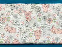 Cotton 100% Kids - pigs with flowers on a white background