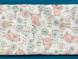 Cotton 100% Kids - pigs with flowers on a white background