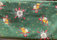 Cotton 100% Christmas - Christmas pattern bells and bouquets gilded on a dark green background