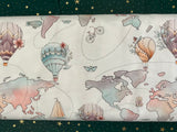 Cotton 100% Premium Digital Print - World map and balloons
