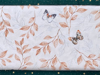 Cotton 100% Premium Digital Print - butterflies with leaves on a white back