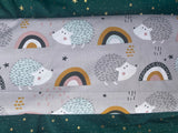 Cotton 100% Kids - gray-mint hedgehogs with a rainbow on a gray back
