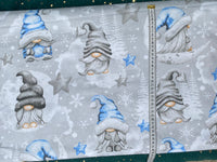 Cotton 100% Christmas - blue sprites with stars on a gray back Gnomes,gonk