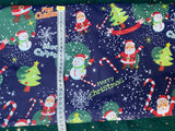 Cotton 100% Christmas - pattern Santas with snowmen on a navy blue back