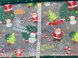 Cotton 100% Christmas - pattern Santas with snowmen on a gray background