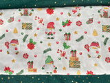 Cotton 100% Christmas - pattern Santa with gifts on a white back