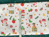 Cotton 100% Christmas - pattern Santa with gifts on a white back